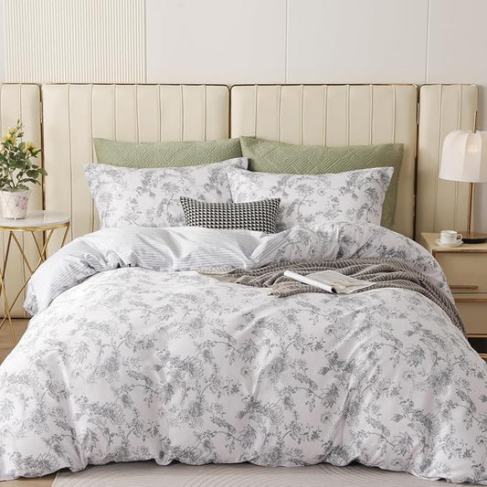 OAITE Duvet Cover Set,100% Cotton Comforter Cover with Leaf Pattern Duvet Cover Set,Soft Bedding Set Includes with 3 Piece (2 Pillow Shams,1 Duvet Cover)