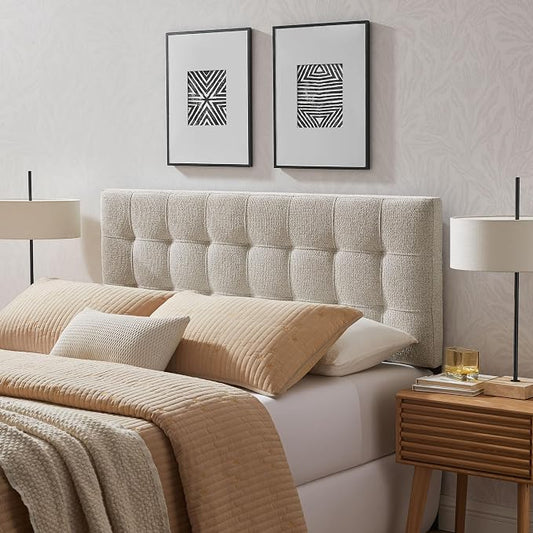 Modway Lily Full Size Headboard with Biscuit Tufting in Dove - Fabric Upholstery with Padded Design and 5 Height-Adjustable Mounts