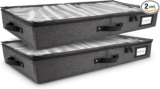 HOMELUX THEORY 2pc Low Profile Under Bed Storage Containers, Thin Under Couch Storage Organizer with Bins & Lids, Underbed Storage Box Ideal for Seasonal Clothes, Blankets, Fabric & Shoes (Dark Gray)
