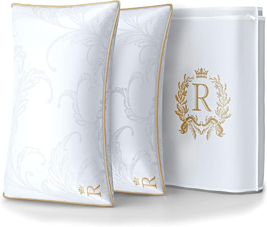 Royal Therapy Pillows King Size Set of 2, Down Alternative Bed Pillows, Adjustable King Size, Jacquard Cotton, for All Sleepers, Side Sleeper Pillow, 2 Pack