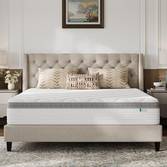 Novilla King Mattress, 12 Inch Hybrid Mattress King with Comfort Foam, Innerspring Pillow Top Mattresses in a Box, King Size Mattresses for Pressure & Pain Relief, Soft Feel but Supportive