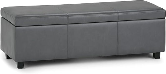 SIMPLIHOME Avalon Storage Ottoman Bench - 48" Wide x 16" High Upholstered Vegan Leather Rectangular Lift-Top Ottoman in Stone Grey, Contemporary Storage Bench for Living Room with High-Density Foam