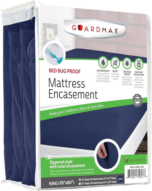 Guardmax King Mattress Encasement with Zipper, Waterproof, Bed Bug Proof, and Dust Mite Proof Mattress Protector for King Size Bed up to 12" Deep, Zippered All Around Jersey Knitted Mattress Cover