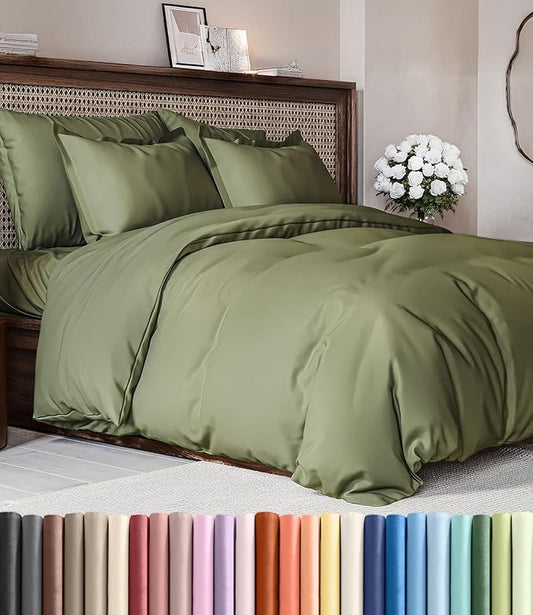 Duvet Cover Cal King Size Set - Extra Soft Cal King Duvet Cover 104" x 98" with 2 Pillow Shams - Hotel Luxury, Easy Care & Fade Free w/ Zipper Closures & Ties - Comfy, Cozy & Breathable (Sage Green)