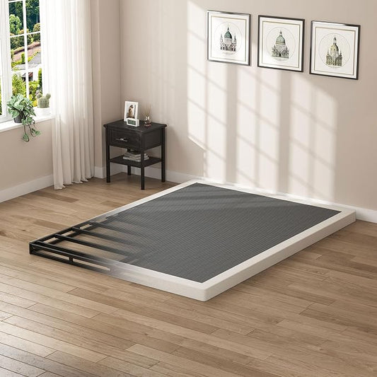 SHOANED King Size Box Springs - 3 Inch Low Profile Mattress Foundation No Noise Heavy Duty Metal Basics Bed Base with Clean Fabric Cover, Easy Assembly