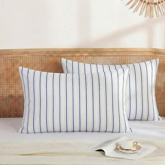 Merryword King Size Pillowcases, 100% Cotton Pillow Cases, Blue and White Striped Pillowcases, Soft Breathable Wide Stripes Pillow Covers, Set of 2