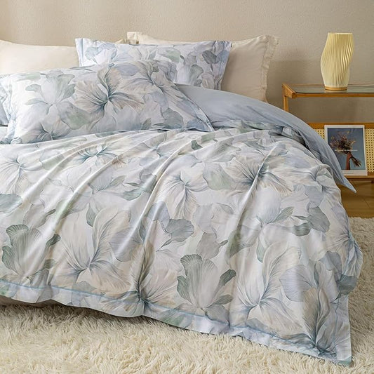 OAITE Duvet Cover Set Twin Size Floral Pattern Ultra Soft 100% Cotton Duvet Cover Sets 3-PC, Breathable Duvet Cover with Zipper Closure & Corner Ties(2 Pillow Shams,1 Duvet Cover)