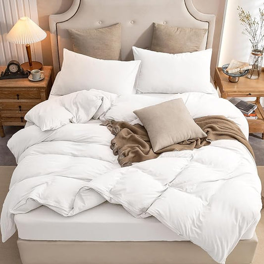 PURE ERA Jersey Knit Duvet Cover Set 100% T-Shirt Cotton Super Soft Comfy 2pc Bedding Set with Zipper Closure (Solid Bright White, Twin)