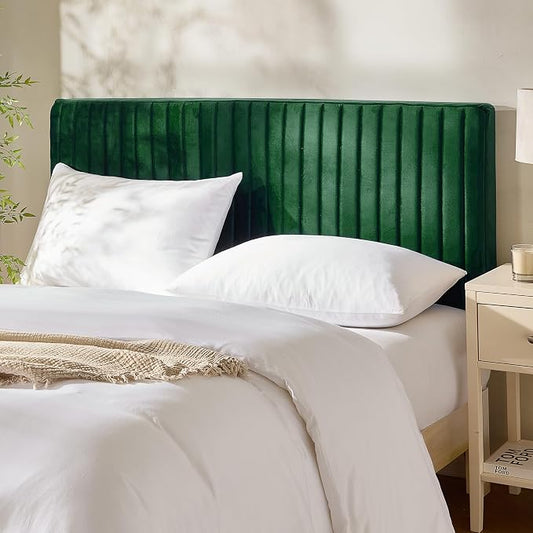 Hearth & Harbor Full Headboard Only, Floating Wall Mounted Headboard Full Size, Easy Assemble Upholstered Peel and Stick Headboards, 3D Soundproof Bed Wall Panels, Velvet Stick on Headboards, Green