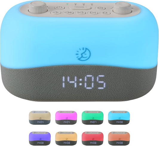 Sleep ZM White Noise Machine with 29 Sounds + 16 Colors Digital Alarm Clock & Amber Night Light for Blue Light Blocking, Gentle Wake Alarm, Sleep Timer & Memory Function for Adults & Kids
