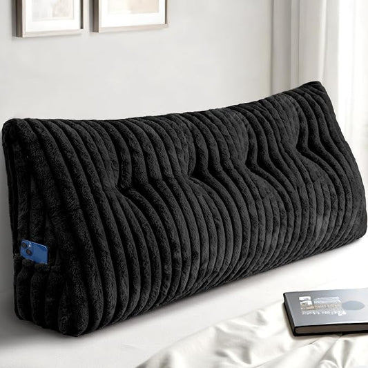 Headboard Pillow Full, Triangular Wedge Pillow Headboard Full, Cushion Headboards Reading Pillows, Backrest Pillows for Sitting in Bed or Working with Removable Cover, Black