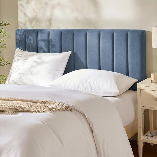 Upholstered King Headboard - Easy Assemble Channel Stitched Headboard King Size Bed - Wall Mounted Headboards with 3D Soundproof Wall Panels Peel & Stick Floating Headboards, Slate Blue