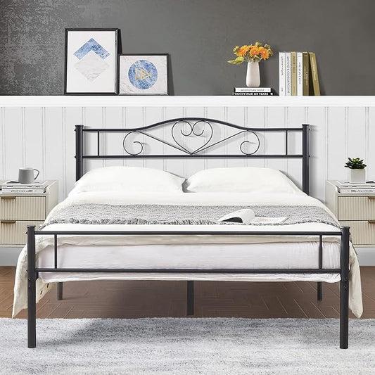 VECELO Metal Platform Bed Frame with Headboard & Footboard, Steel Slats Mattress Foundation, No Box Spring Needed, Full Size, 78" L x 55" W x 35" H, Matte Black