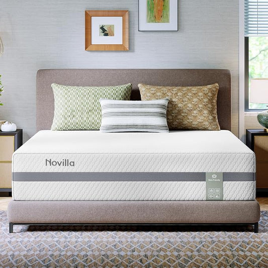 Novilla Queen Mattress 14 Inch, Queen Size Mattress with Upgraded Dual-Support for Spinal Alignment & Pressure Relief, NanoGEL™ Memory Foam Mattresses, Cooling & Breathable, Ideal for Master Bedrooms
