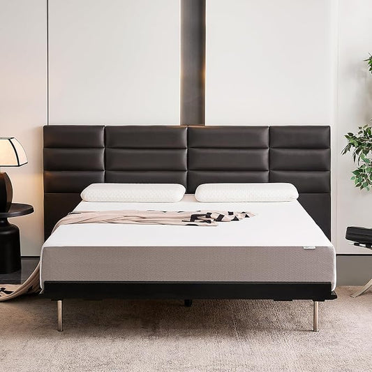 Amazon Basics Breathable Memory Foam Mattress, Soft Plush Feel, 10 Inch, Queen, White/Grey