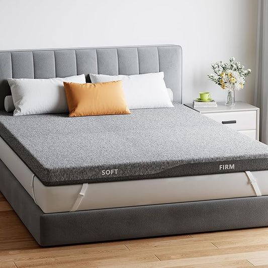 PERLECARE Half Soft & Half Firm Dual Firmness Mattress Topper King Size Bed, 3 Inch King Bed Topper, Premium Soft & Firm Supportive for Pressure Relief, Non-Slip & Removable, CertiPUR-US Certified