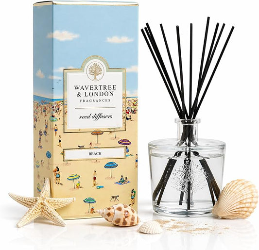 Wavertree & London Natural Beach Scented Reed Diffusers Set - Long Lasting Aromatherapy Air Freshener Diffuser with Sticks for Home & Office | 250ml Scented Diffuser with 6 Months Scent Life