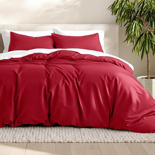 Bare Home Bedding Duvet Cover Queen Size - Premium 1800 Super Soft Collection - Lightweight, Cooling Duvet Cover - Soft Breathable Bedding (Queen, Red)