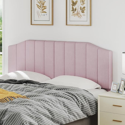 Furpopup King Size Headboard Only, Velvet Upholstered Headboard King/California King Size Wall Mount and Bed Frame Mount, Featuring High-Density Sponge Padding Easy Assembly Comfort Style-Pink