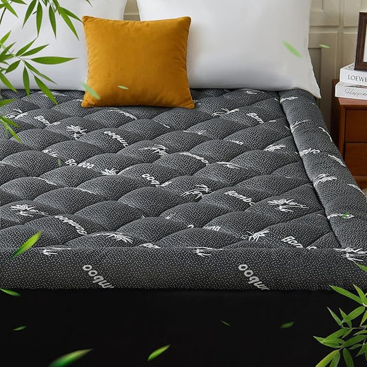 California King Mattress Topper, Viscose Derived from Bamboo Thick Pillow Top Mattress Pad with Deep Pocket, Naturally Cooling for Hot Sleepers, Soft for Back Pain Relief, Premium Dark Grey