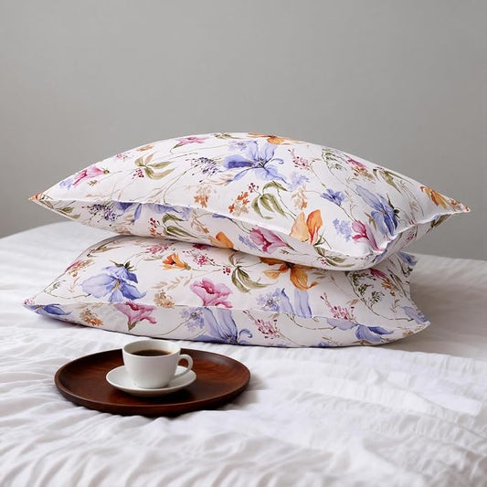 CHUFFED 100% French Linen Pillow Cases Pastel Bloom Print, Farmhouse Floral Stone Washed Pillow Shams with Envelope Closure Soft Breathable Vintage Pillow Covers for Decor,20x30 inches