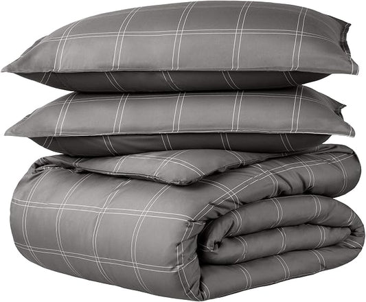 Bare Home Duvet Cover - Full Size Bedding Set - Premium 1800 Super Soft Collection - Lightweight, Cooling - Soft Breathable Duvet Cover (Full, Modern Plaid - Grey/White)
