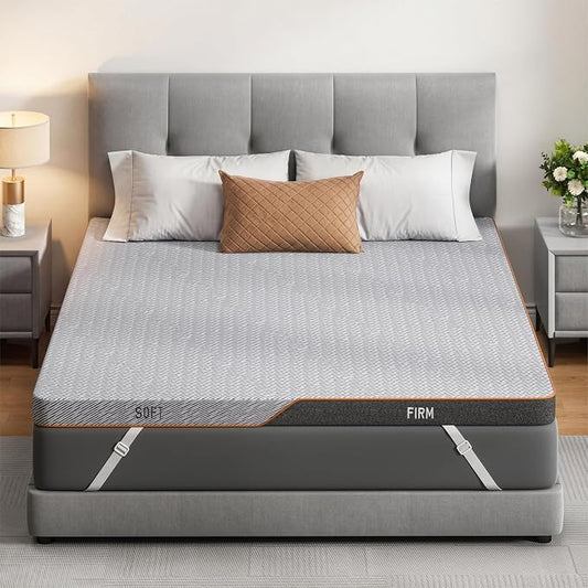 AMADA HOMEFURNISHING Dual Firmness Mattress Topper Queen, 3 Inch Split-Firm Bed Topper with Soft & Firm Zones, Memory Foam Mattress Pad for Back Pain, Non-Slip & Removable Cover