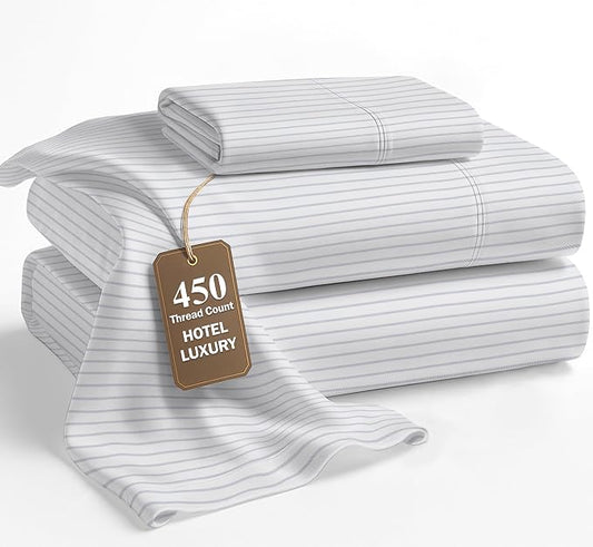LANE LINEN Twin Bed Sheets Set - 450 Thread Count Set - 100% Cotton Sheets Twin Size Bed Set - Ultra Soft Cotton Bed Sheet Set for College Dorms - Sateen Weave Hotel Sheets - Tickling Stripe