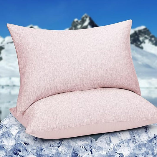HOMFINE Cooling Pillowcases King Size - Double Side Q-Max 0.439 Cooling Fiber for Pillow Protector, Breathable Cold Pillow Cover for Hot Sleeper Night Sweat, Hidden Zipper, 2 Pack (20"x36", Pink)