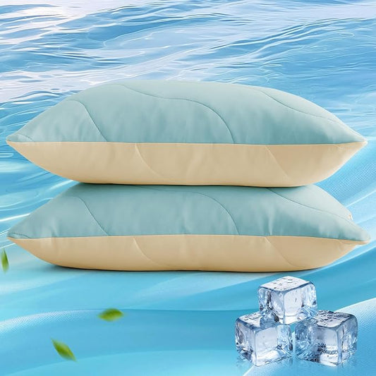 Three Geese Cooling Goose Down Feather Pillows Queen Size Set of 2 for Hot Sleepers, Q-Max>0.45, Cooling Hotel Bed Pillows with Washable Removable Cover, 20" x 30"
