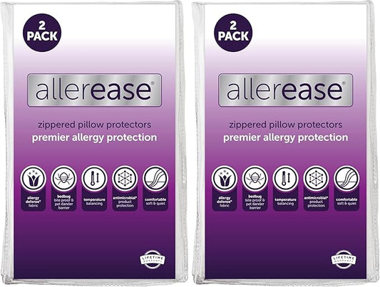 Set of 2 King AllerEase Pillow Protectors - Temperature Balancing,Allergist Recommended - Premium Breathable,Zippered Protectors,(Pack of 2)