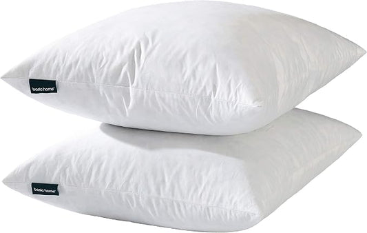basic home® Hotel-Style Goose Feather Pillow Insert for Sofa & Bed - 100% Odorless & Plump Cushion Filler - 233TC Cotton with Inner Liner to Prevent Poking (16x16 Inch)