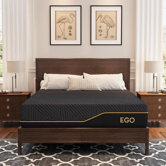 MLILY EGOHOME 12 inch Firm Queen Size Mattress, Memory Foam Mattress with Cooling Cover, Bed in a Box, CertiPUR-US Certified, Breathable and Supportive,Foam Made in USA, 60x80x12 Black