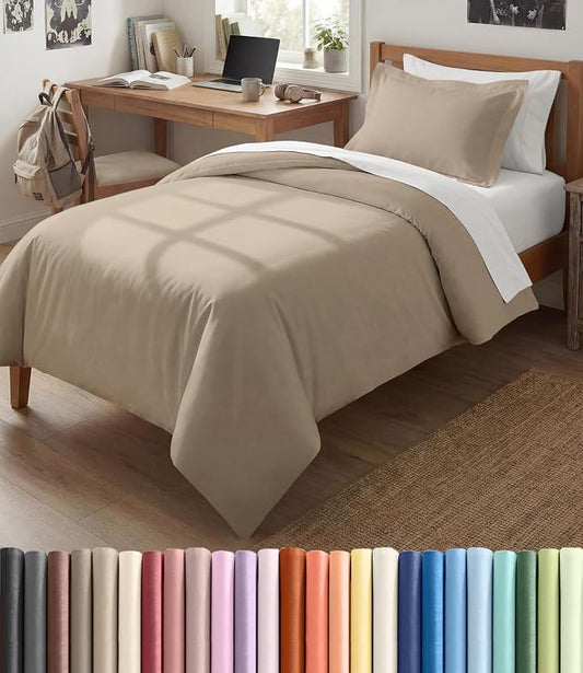 Duvet Cover Twin/Twin XL Size Set - Extra Soft Twin/Twin XL Duvet Cover 68" x 90" with 1 Pillow Sham - Hotel Luxury, Easy Care, Fade Free w/ Zipper Closures & Ties - Comfy, Cozy & Breathable (Wheat)