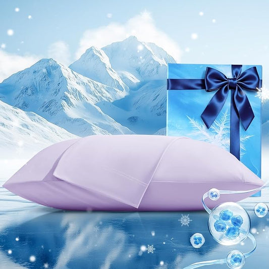 Cooling Pillow Cases 2 Pack King Size Cooling Pillowcases for Hot Sleeper Q-Max>0.5, Hydrates Skin & Hair, Reduces Wrinkles & Frizz, Soft Smooth Silky Pillowcases Envelope Set of 2, Lavender