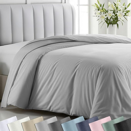 California Design Den Full/Queen Size Duvet Cover - Winner Good Housekeeping Best Bedding Awards 2025-400 Thread Count Sateen, 100% Cotton Comforter Cover, Button Closure & Corner Ties - Light Grey