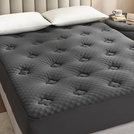 Hansleep Memory Foam Mattress Pad Topper King, King Size Mattress Topper Viscose Derived from Bamboo, King Foam Bed Mattress Pad Cover for Back Pain Relief, 78" x 80", Charcoal Grey