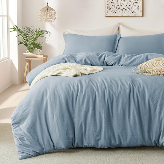 MILDLY Super Soft Duvet Cover 2pcs - 100% Washed Microfiber Haze Blue Twin/Twin XL Comforter Cover Set with Zipper Closure & Corner Ties (No Comforter)