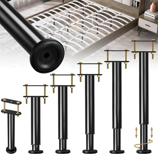 6 Pcs Adjustable Height Bed Support Legs, 14-23.6 Inch Metal Under Bed Frame Support Legs, Extra Sturdy Bed Legs Replacement Parts with Rubber Non-Slip Base for King Queen Frame Wooden Center Slat