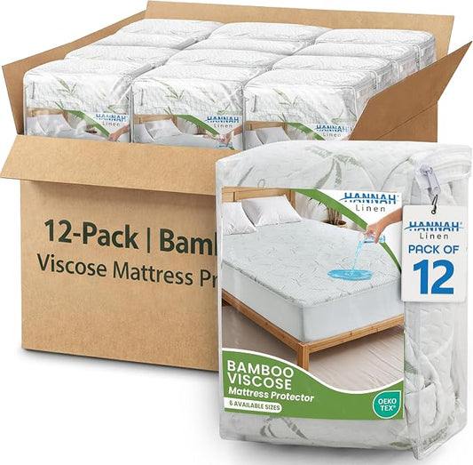 Hannah Linen Viscose derived from Bamboo Cooling Mattress Protector, 100% Waterproof - Soft and Breathable, 280 GSM Fitted Style Mattress Cover, 16 Inches Deep Pocket - Twin XL, 80x39 - (12 Pack)