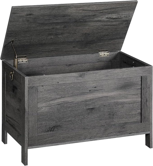 HOOBRO Toy Box, Retro Wooden Look Storage Chest with Safety Hinge, Entryway Storage Bench Supports 220 lb, 29.9 x 15.7 x 18.9 Inches Toy Chest Organizer, Easy Assembly, Charcoal Black BC75CW01G1