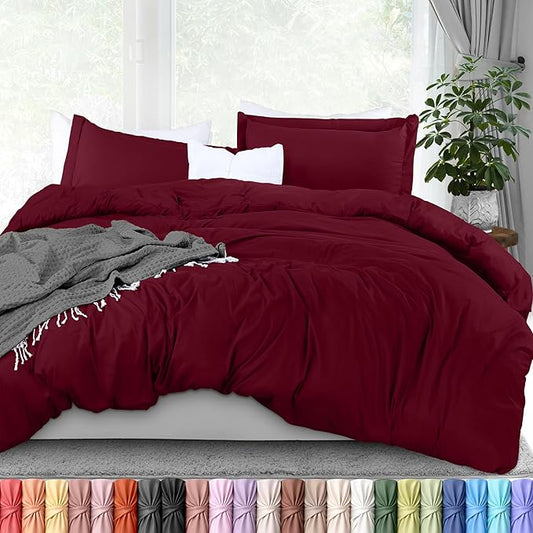 Utopia Bedding Duvet Cover Full Size - 3 Piece with Zipper Closure - 1 Comforter Cover 80X90 Inches & 2 Pillow Shams 20X26 Inches (Burgundy) Comforter Not Included