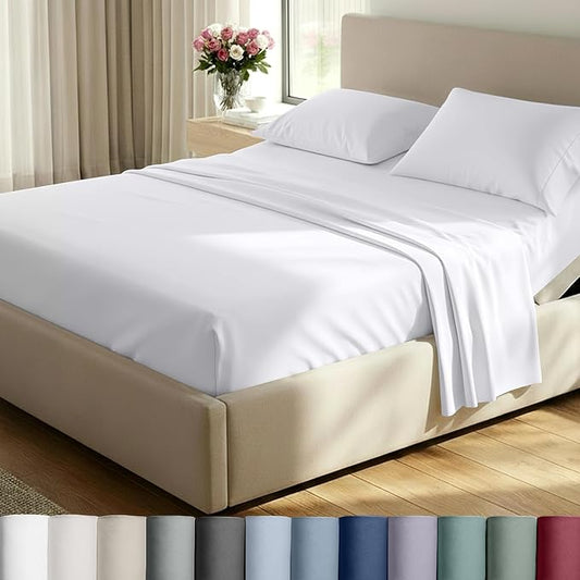 California Design Den Split King Sheets Sets for Adjustable Bed - Buttery Soft 800 Thread Count, 100% Cotton Sateen, Durable Bedding Set - White