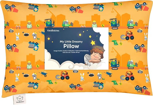 Toddler Pillow with Pillowcase - 13x18 My Little Dreamy Kids Travel Bed Pillows for Sleeping,Organic Cotton Small Pillowcase,Soft & Breathable,Machine Washable,Toddlers 2-5 Years Old (Little Builders)