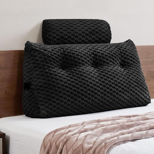 Wedge Headboard Pillow - Bed Wedge Pillow for Headboard Triangular Headboard Pillows with Neck Roll Pillow-Large Bolster Pillows for Sitting in Bed Backrest Positioning Support (Black,39x8x20 Inches)