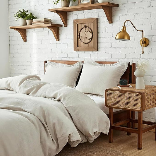 Simple&Opulence 100% Linen Duvet Cover Set 2pcs Basic Style Natural French Washed Flax Solid Color Soft Breathable Farmhouse Bedding with Button Closure - Linen, Twin