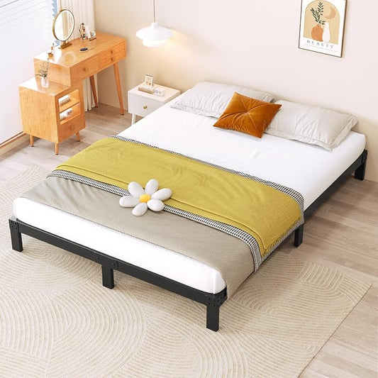 4 Inch Queen Bed Frame Heavy Duty Low Profile Metal Platform No Box Spring Needed with Steel Slat Support,Easy Assembly,Noise-Free(4 inch,Queen)