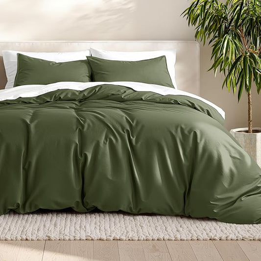 Bare Home Bedding Duvet Cover Queen Size - Premium 1800 Super Soft Collection - Lightweight, Cooling - Soft Breathable Bedding Duvet Cover (Queen, Cypress)