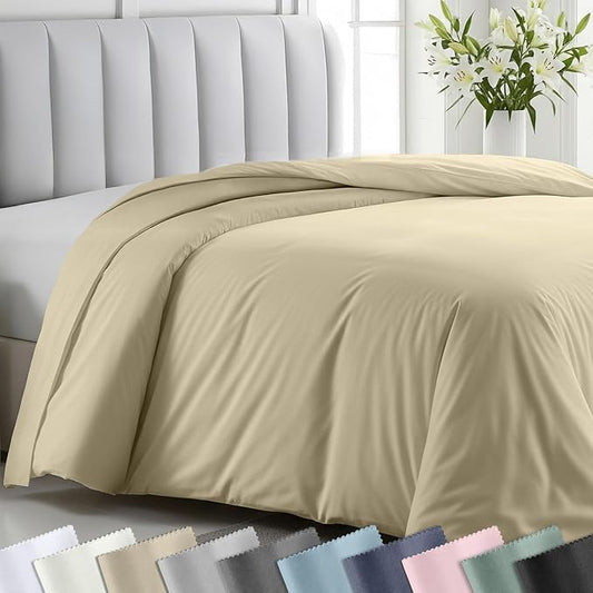 California Design Den Duvet Cover Queen/Full Only - Winner Good Housekeeping Best Bedding Awards 2025, 400 Thread Count Sateen 100% Cotton Queen Duvet Covers, Soft and Durable - Beige (Golden Tone)