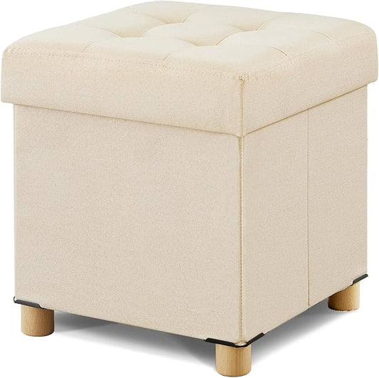 BRIAN & DANY Ottoman with Storage, Square Small Storage Ottoman Foot Rest with Legs, Ottomans Foot Stool for Dorm, Living Room, Entryway 14.8" X 14.8" X 17.8" (Beige)
